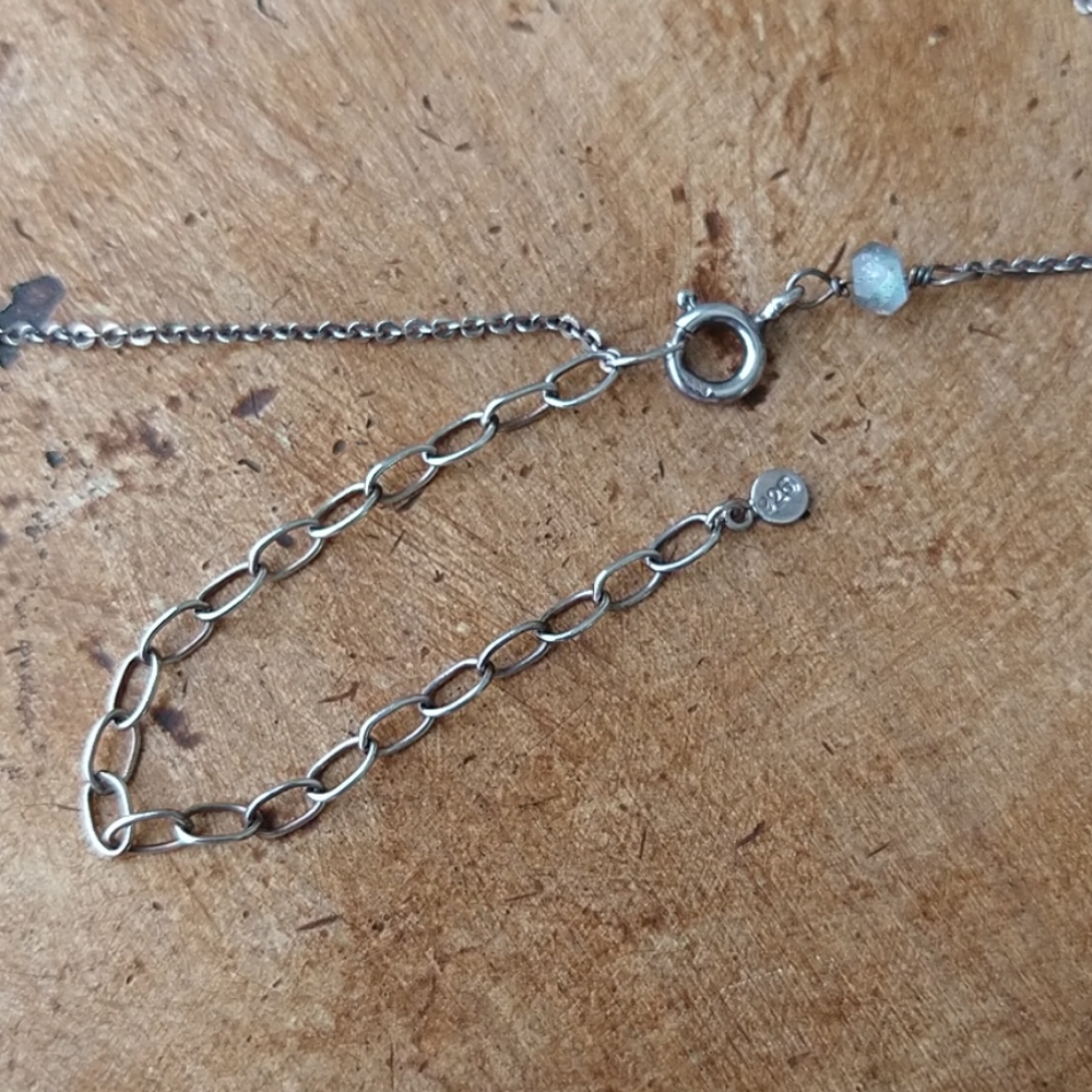 925 Sterling Silver Hammered Labradorite Handmade Necklace - Picture 10 of 10